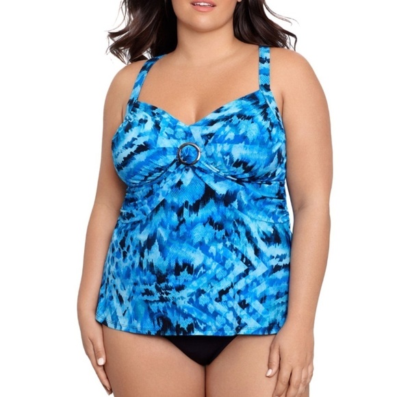 Trimshaper Cara Tankini Top in Blue and Black Print - Picture 1 of 12